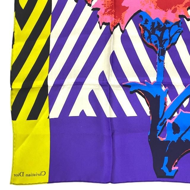 Christian DIOR Small Accessories Scarf Large Size D-flower Pop Flower Logo Silk