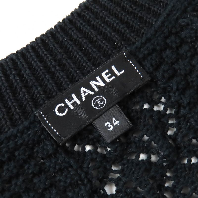 CHANEL P58547 100% Cotton Clear Coco Mark Button Openwork V-neck Knit Dress