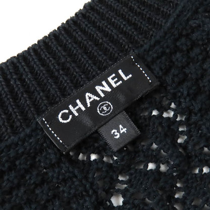 CHANEL P58547 100% Cotton Clear Coco Mark Button Openwork V-neck Knit Dress