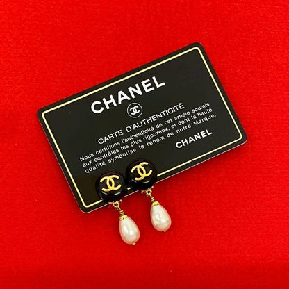 Chanel Vintage Coco Mark Motif GP Faux Pearl Earrings Accessory 95A