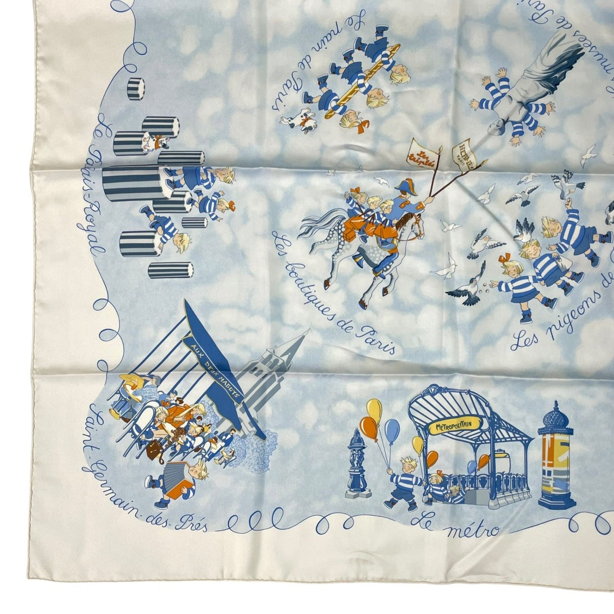 Hermes Scarf Silk Carre 90 les Triples de Paris Mischievous Triplets White — view 5
