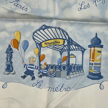 Hermes Scarf Silk Carre 90 les Triples de Paris Mischievous Triplets White — view 8