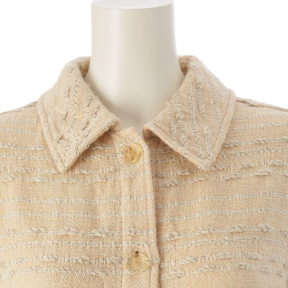Chanel 99A Wool Cotton Tweed Stencil Collar Coat Outerwear P13844 Yellow 36