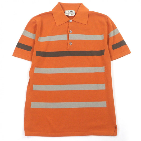 Hermes 100% Cotton Border Pattern Short Sleeve Knit Polo Shirt