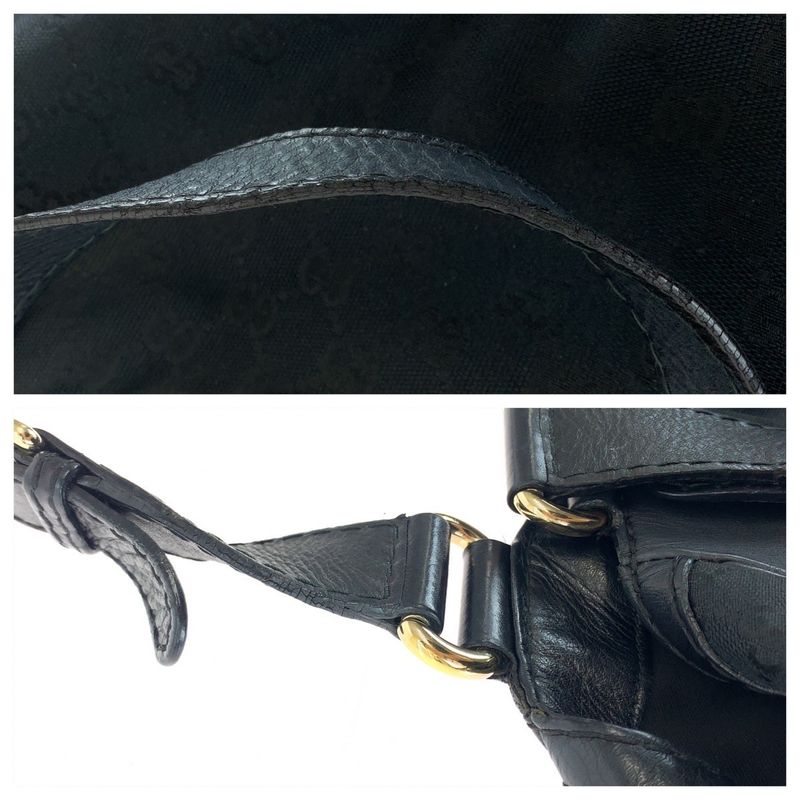 Gucci Black Silver Hardware GG Canvas/leather 223972 Tote Bag Shoulder Bag