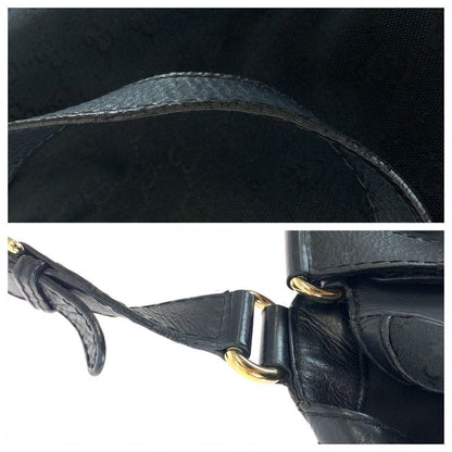 Gucci Black Silver Hardware GG Canvas/leather 223972 Tote Bag Shoulder Bag