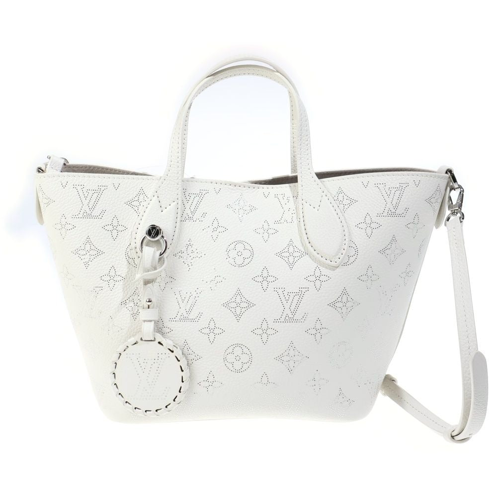 Louis Vuitton Monogram Mahina 2-Way Shoulder Bag Tote White Leather Silver