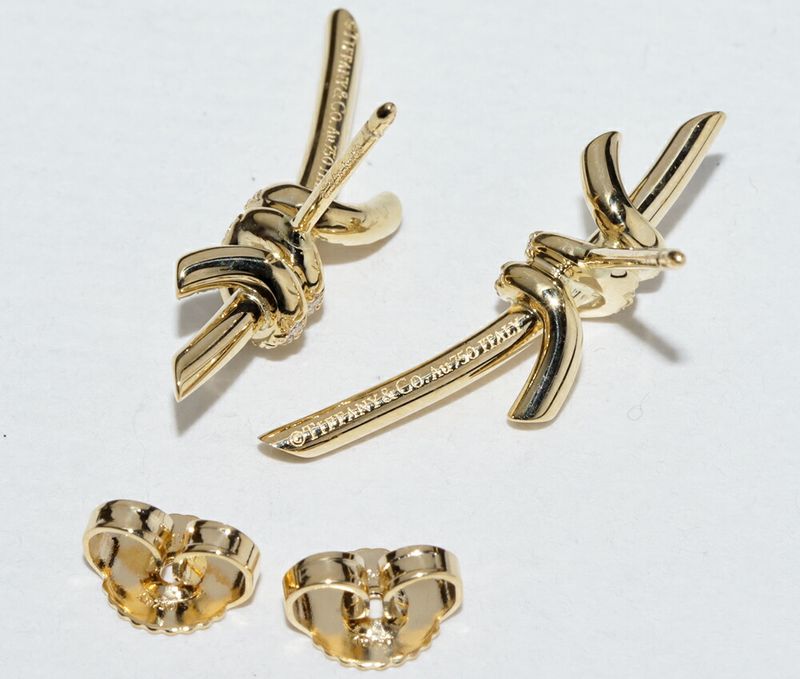 Tiffany & Co Earrings 18K Yellow Gold Diamonds Total 009ct Knot Earrings