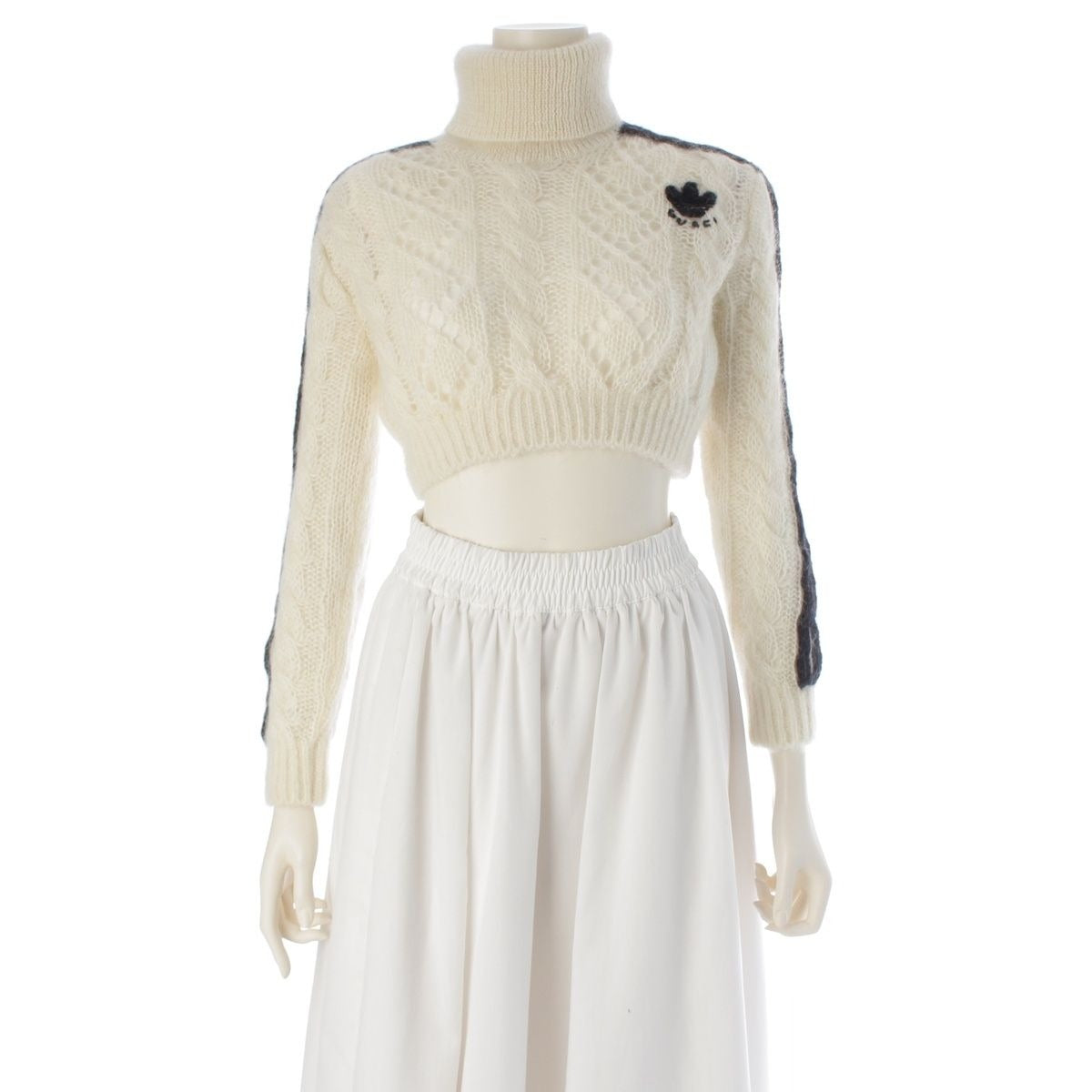 Gucci Adidas Mohair Sideline High Neck Sweater Knit Top White Xxs