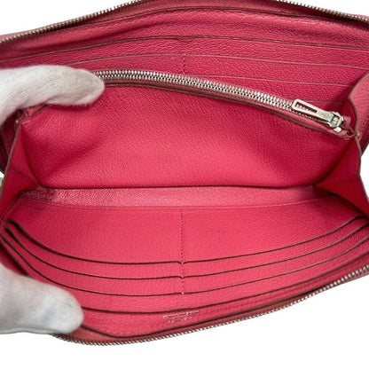 Hermes Round Zipper Long Wallet Azap Pink Rose Lipstick