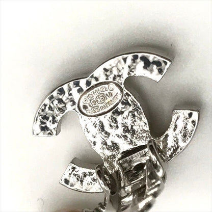Chanel CC Logo Faux Pearl Swing Earrings Silver