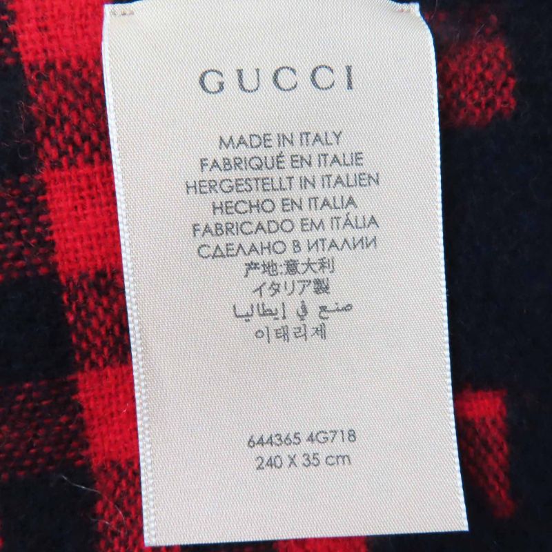 Gucci 644365 Wool Jumbo GG Checked Jacquard Scarf With Fringe Red Black 240 X