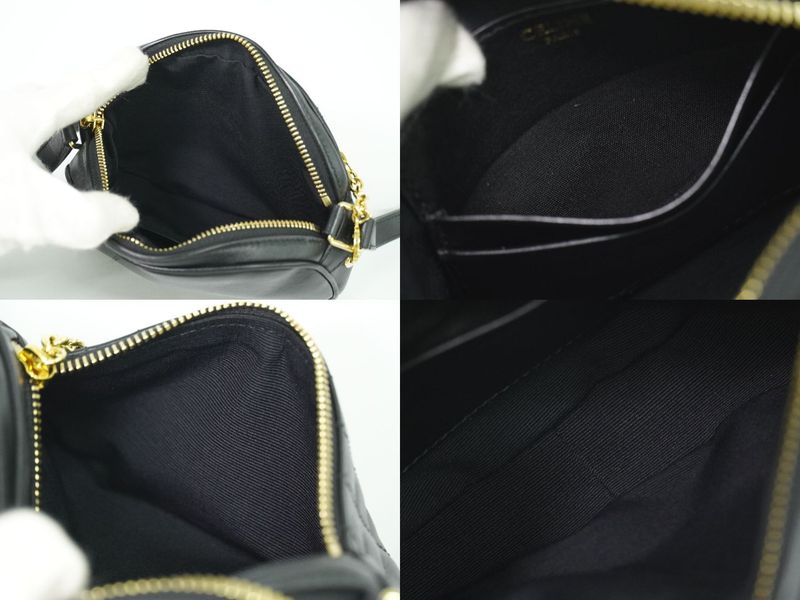 Authentic Celine Ccharm Shoulder Bag Pochette Leather Black Bag Pre-owned