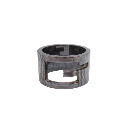 Gucci Black Coating Wide Ring 925 Cutout Logo Silver