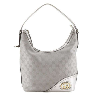 Gucci Interlocking G GG Canvas Silver Shoulder Bag