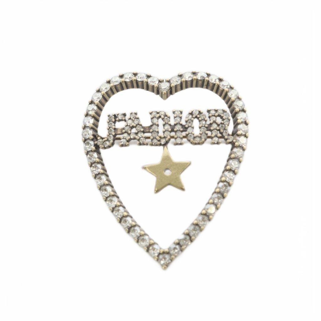 Dior Brooch Metal Line Stone Gold