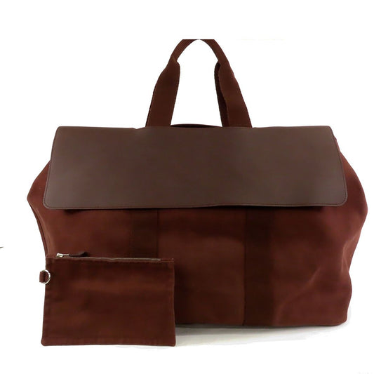 Hermes Valparaiso GM Brown Silver Toile Chevron Leather Boston Bag