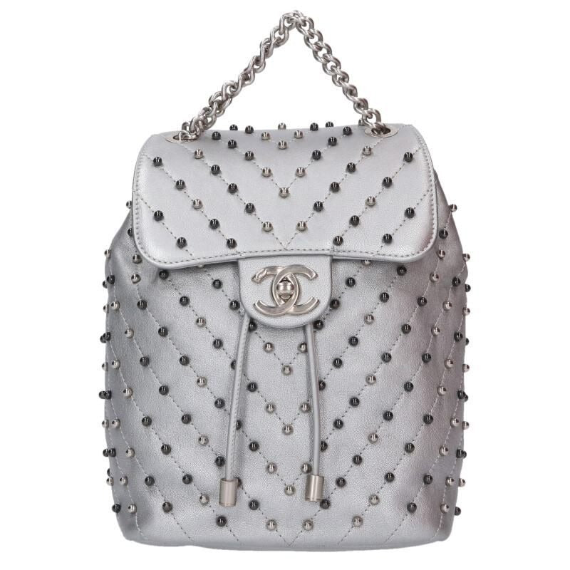 Chanel Chevron Studded Leather Backpack