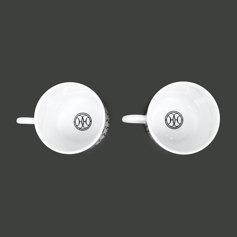 Hermes Coffee Cup & Saucer - H Deco Set Of 2 White Black White Black