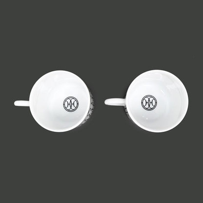 Hermes Coffee Cup & Saucer - H Deco Set Of 2 White Black White Black