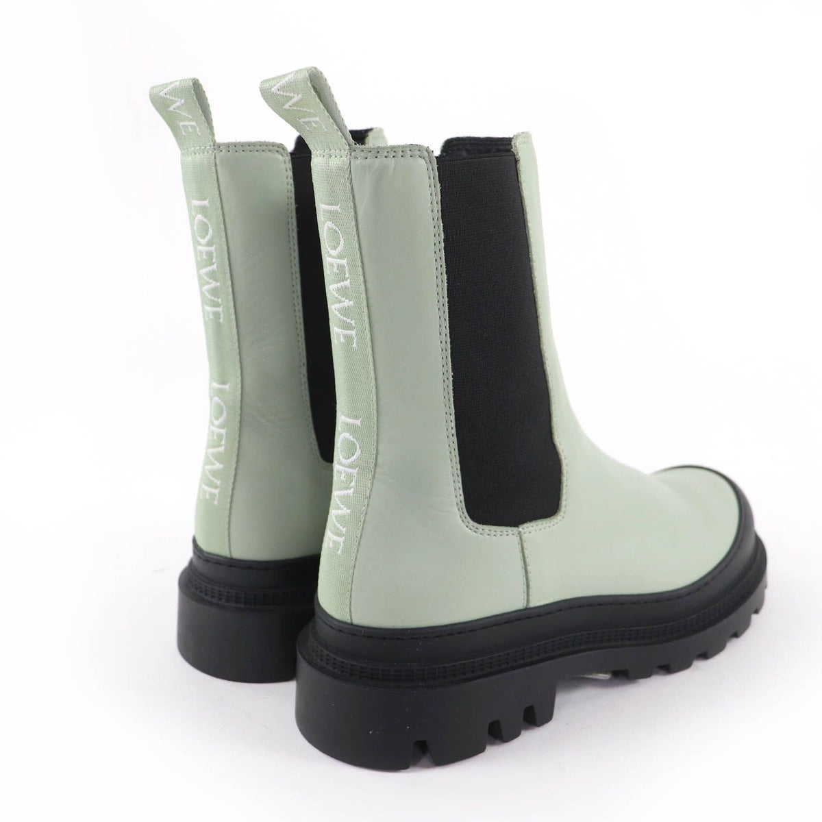 Loewe Workman Logo Leather Boots Green Black Heel 38 — view 2