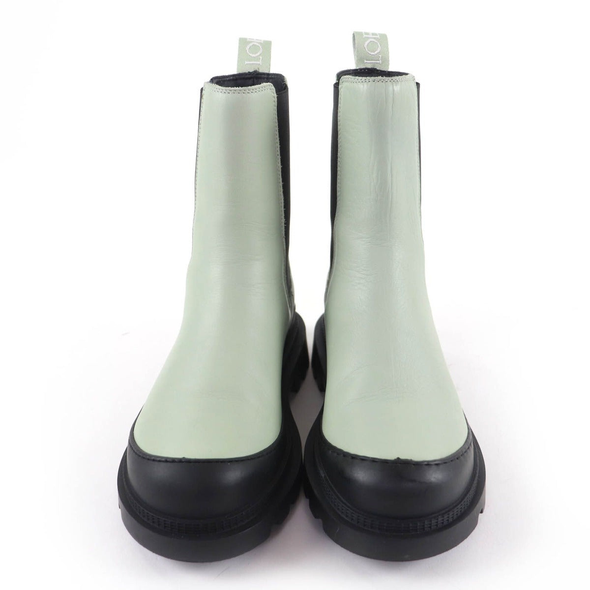 Loewe Workman Logo Leather Boots Green Black Heel 38 — view 3
