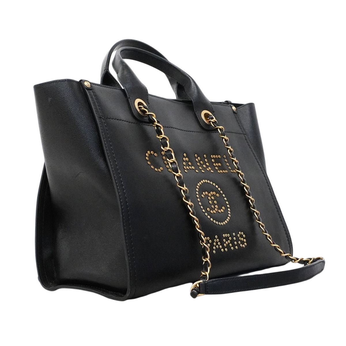 Chanel Chain Tote Deauville Caviar Leather Black Gold 2-Way — view 2