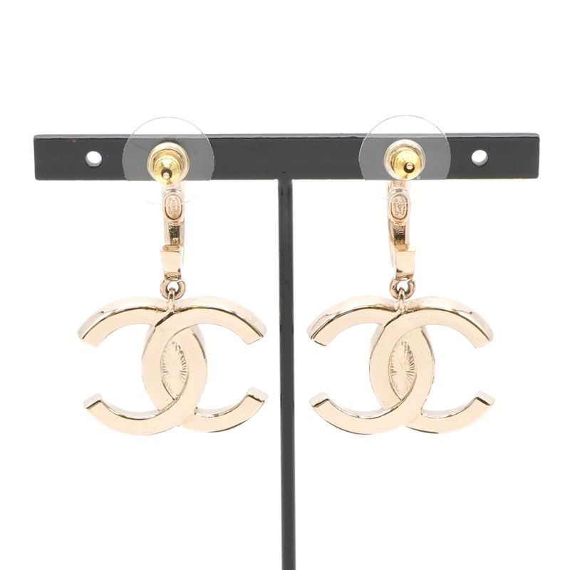 Chanel Earrings Earring Gold Coco Mark Rhinestone Half Hoop