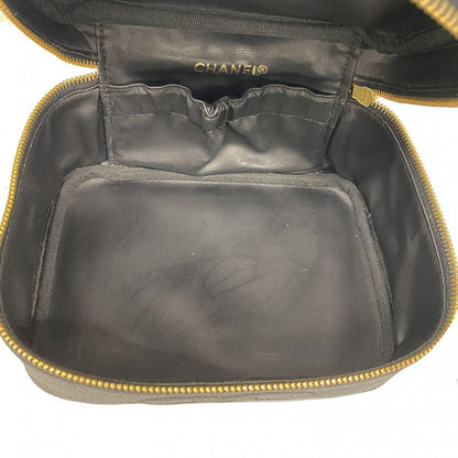 Chanel Vanity Bag Caviar Skin Black Gold Hardware Women