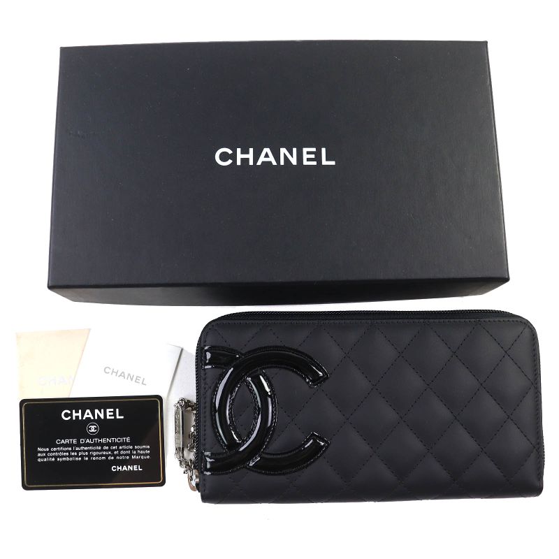 CHANEL A50078 Cambon Line Calfskin Enamel Coco Mark Round Zipper Long Wallet