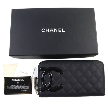CHANEL A50078 Cambon Line Calfskin Enamel Coco Mark Round Zipper Long Wallet