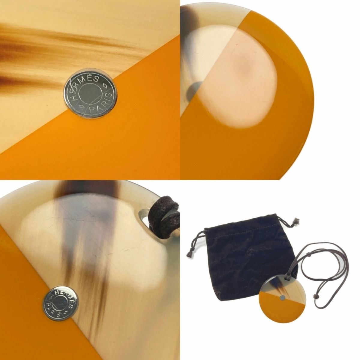 Hermes Minimal Necklace Buffalo Horn Orange Pendant Bicolor with Cloth Bag