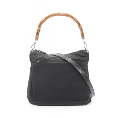Gucci Shoulder Bag Bamboo 000 Black Canvas Leather 2-Way