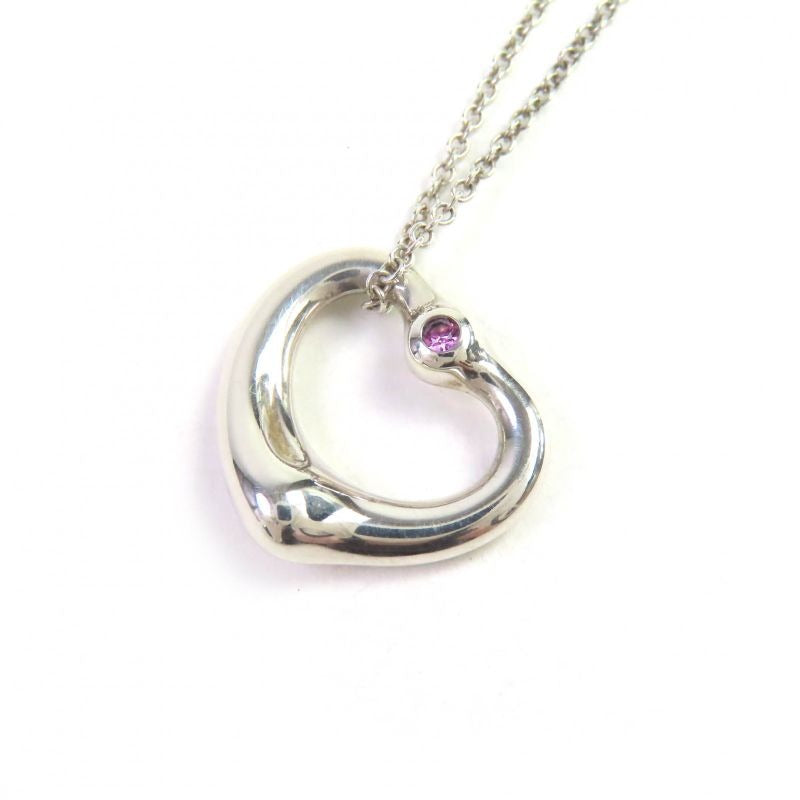 Tiffany & Co Elsa Peretti Open Heart Pendant SV 925 1 P Pink Sapphire Necklace