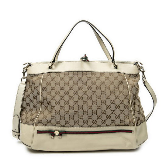 Gucci Large Web Mayfair Top Handle Beige Ivory GG Canvas