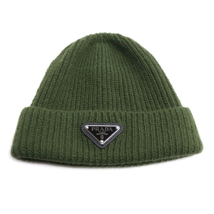Prada Triangle Logo Knit Cap Green S