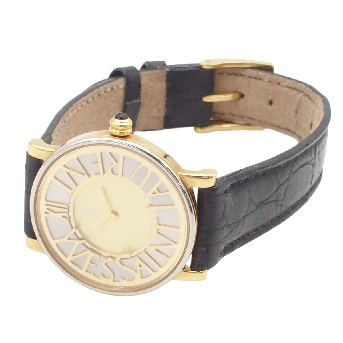 Saint Laurent Round Watch Logo Gold Silver SS Leather Quartz — view 2