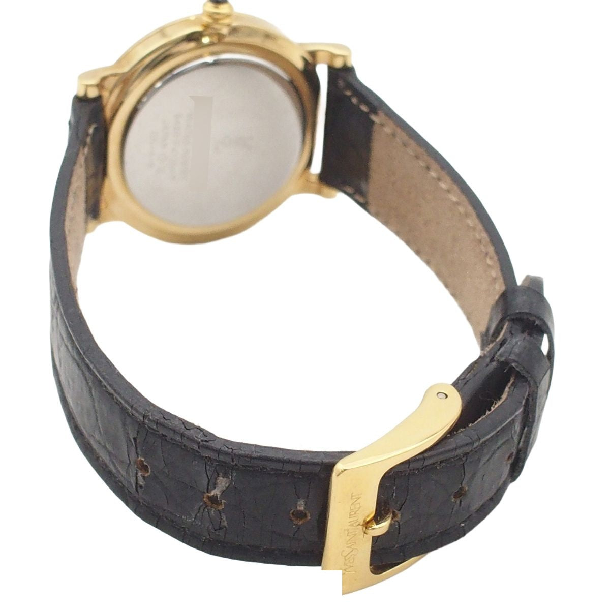 Saint Laurent Round Watch Logo Gold Silver SS Leather Quartz — view 3