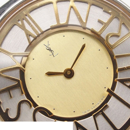 Saint Laurent Round Watch Logo Gold Silver SS Leather Quartz — view 5
