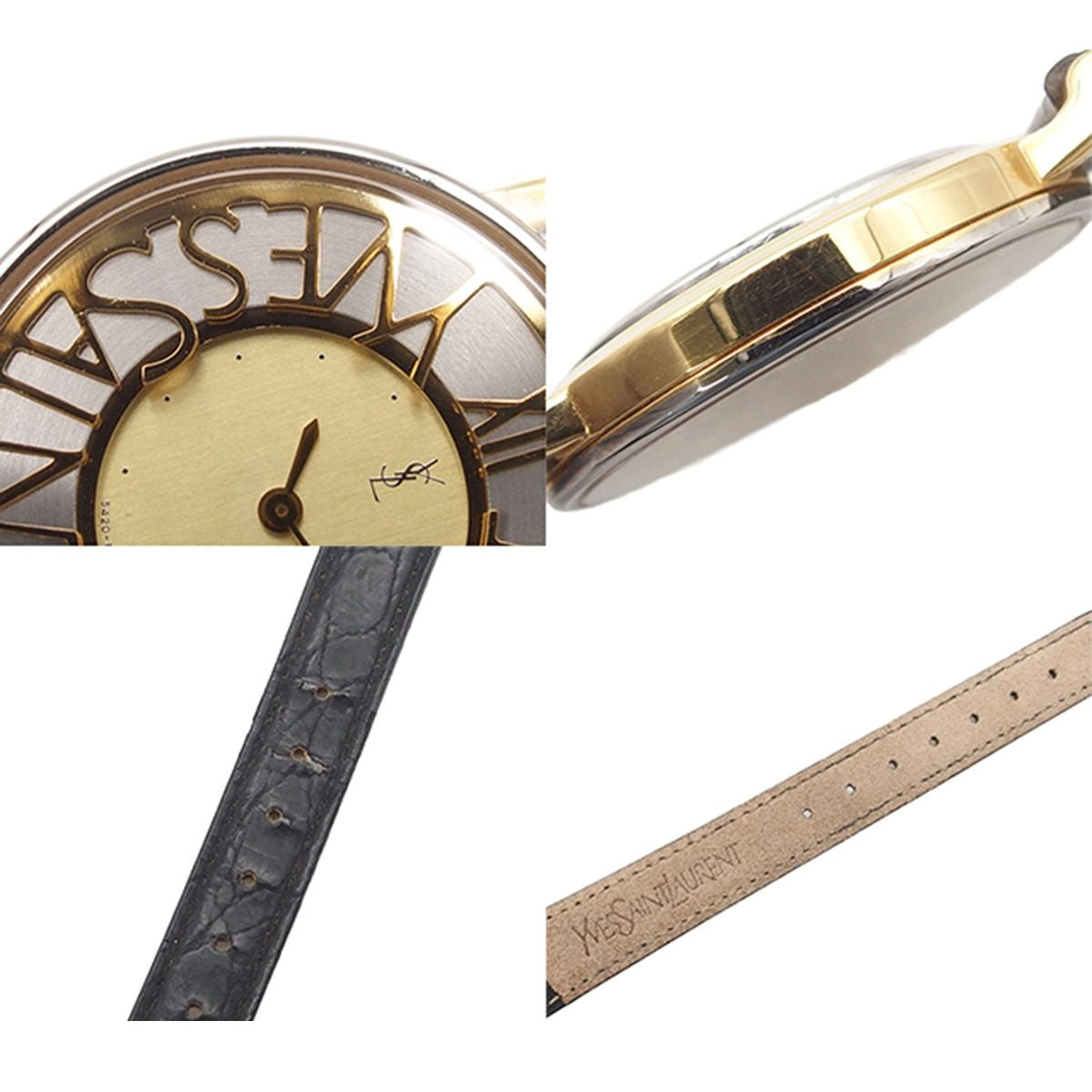 Saint Laurent Round Watch Logo Gold Silver SS Leather Quartz — view 8