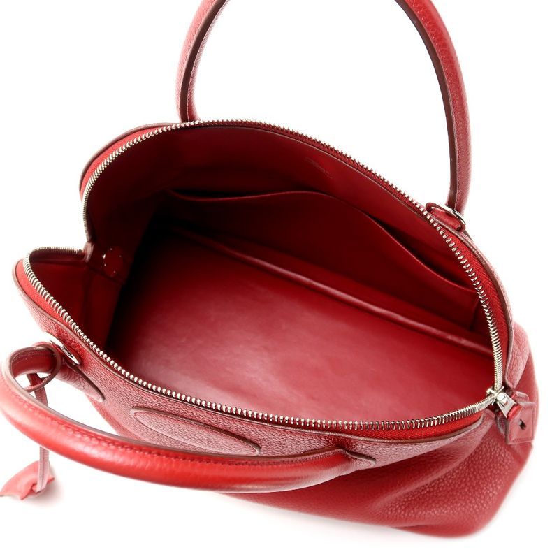 Hermes Bolide 31 Handbag Taurillon Clemence □O Engraved Red Silver Hardware