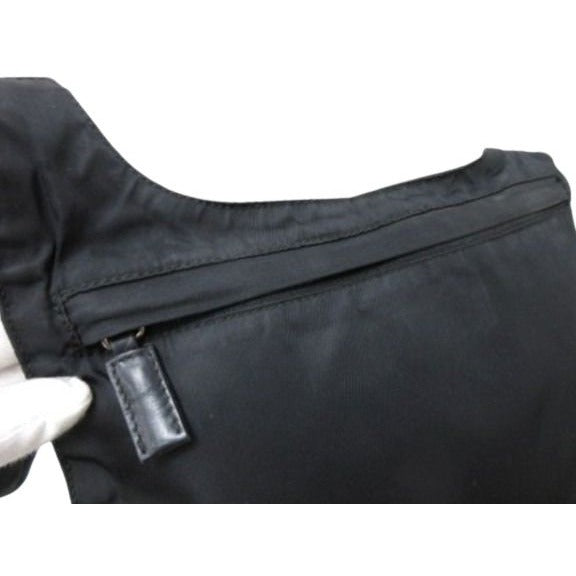 Prada Shoulder Bag Triangle Logo Black Nylon Leather — view 5