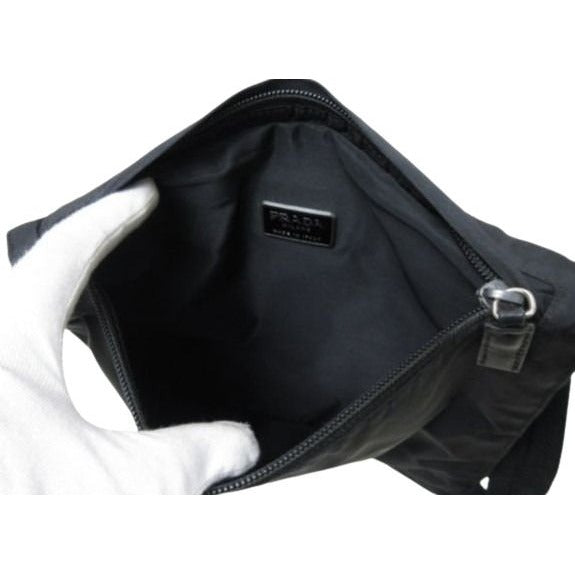 Prada Shoulder Bag Triangle Logo Black Nylon Leather — view 8