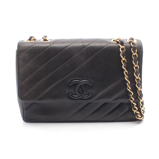 Chanel Shoulder Bag Bias Stitch CC Logo Black Lambskin