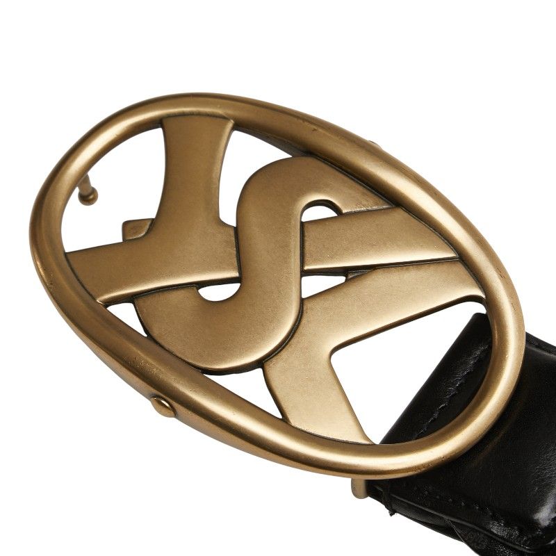 Saint Laurent YSL Logo Buckle Belt Size: 95/38 141516 Black Gold Leather Plated