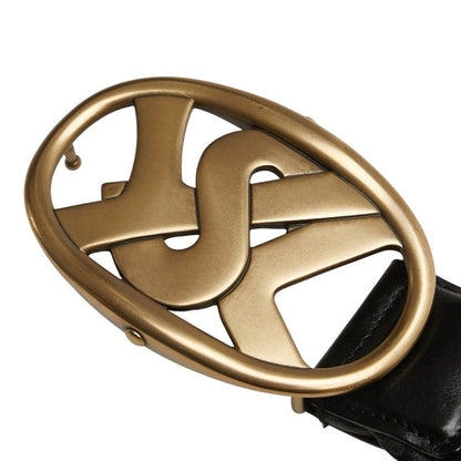 Saint Laurent YSL Logo Buckle Belt Size: 95/38 141516 Black Gold Leather Plated