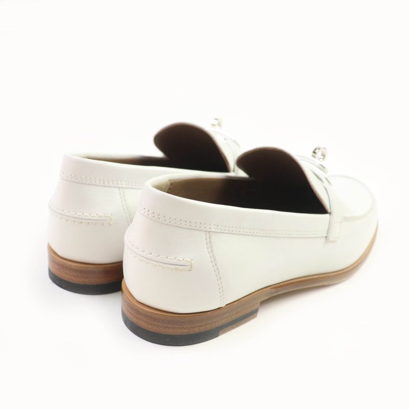 Hermes Moccasin Destin Silver Hardware Leather Loafer With Kelly Buckle White