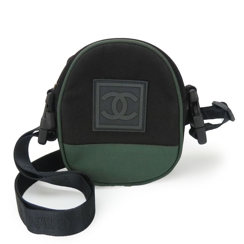 Chanel Shoulder Bag Canvas Black Khaki Pochette Sport 8 Series