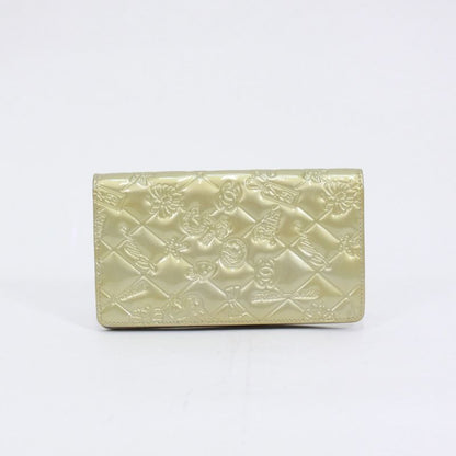Chanel Bifold Long Wallet Enamel Light Yellow Silver