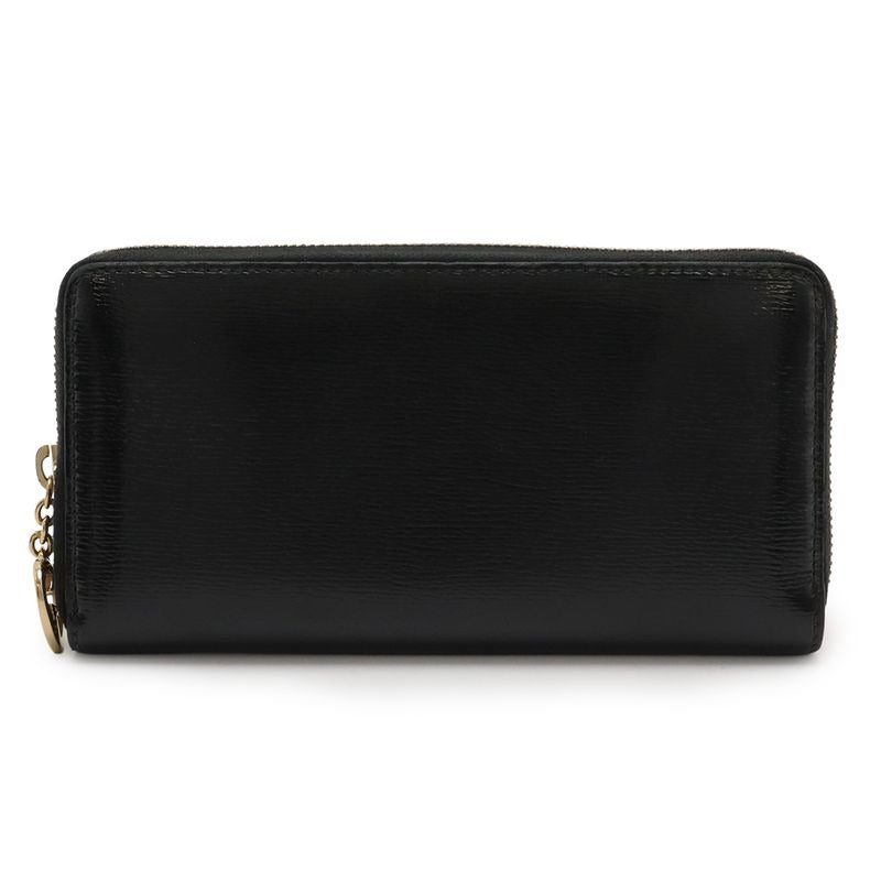 Gucci Lovely Round Zipper Long Wallet Shiny Leather Black Gold Hardware